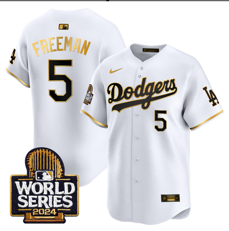 Men MLB Los Angeles Dodgers #5 Freeman white 2024 World Series Champions Patch Limited Jersey20241105 style 4